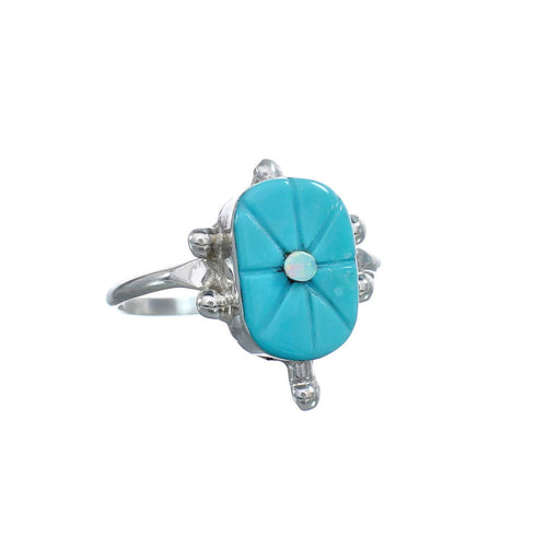 Native American Turquoise Opal Sterling Silver Turtle Ring Size 7 JX124168